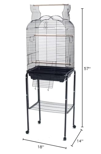 PetcageMart Parakeet Cockatiel Playtop Metal Bird Cage with Stand, 18 by 14 by 57, Black